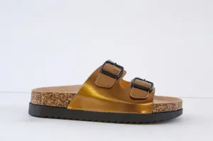 HEAVENLY FEET - TOTNES DOUBLE BUCKLE MULE - DARK GOLD