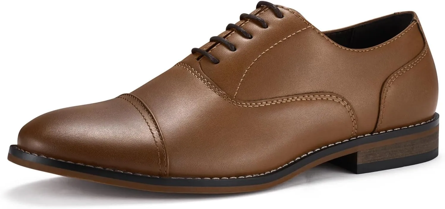 HEEZ Men's Oxford Shoes, Oxford Dress Shoes, Classic Wingtip Lace Up Dress Shoes with Cup Toe, Formal Leather Shoes, Removable Rebounded Insole, Anti-Slip TPR Outsole