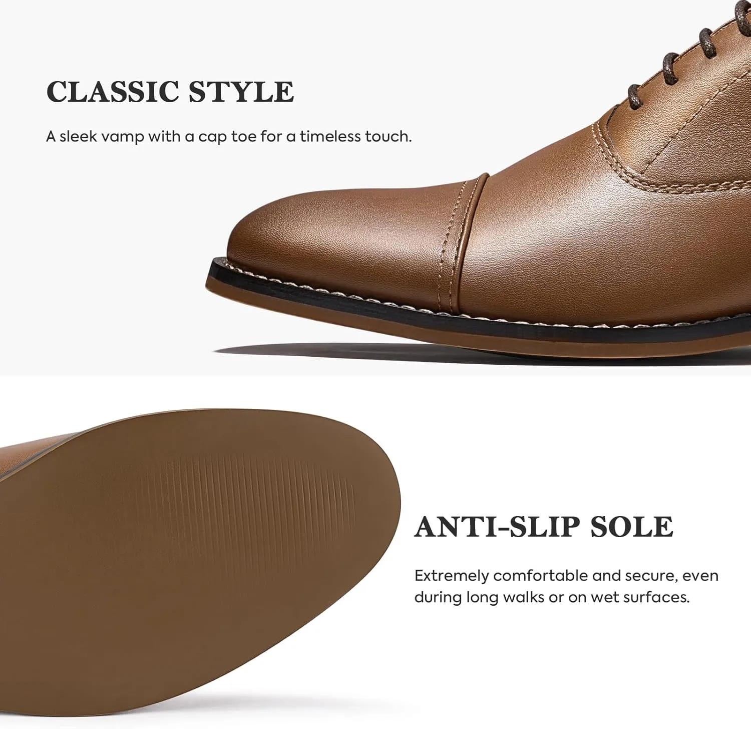 HEEZ Men's Oxford Shoes, Oxford Dress Shoes, Classic Wingtip Lace Up Dress Shoes with Cup Toe, Formal Leather Shoes, Removable Rebounded Insole, Anti-Slip TPR Outsole