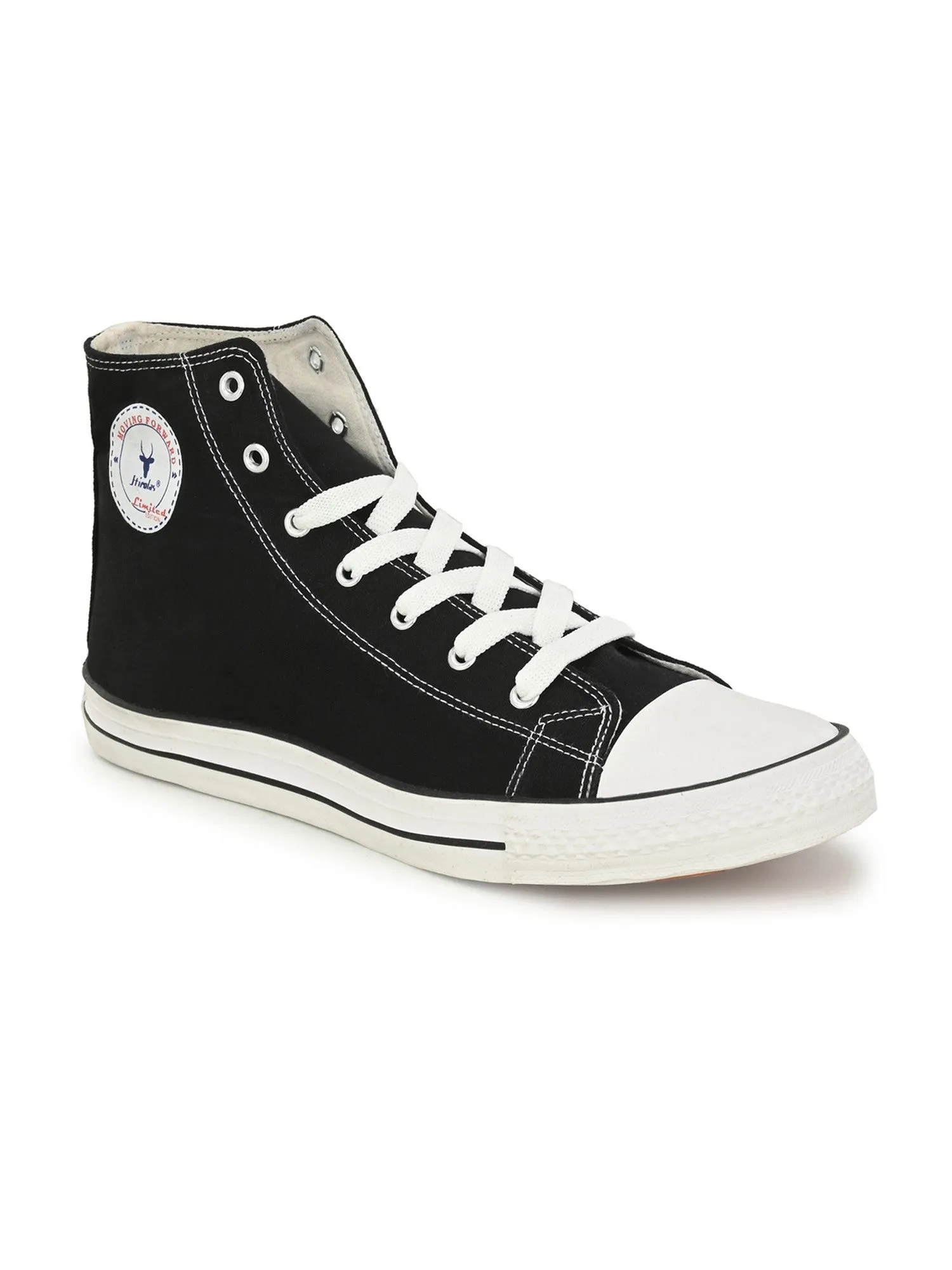 Hirolas® Men's Black Canvas Vulcansied Skateboard Lace Up Ankle Length Sneaker Shoes (HRL2077BLK)