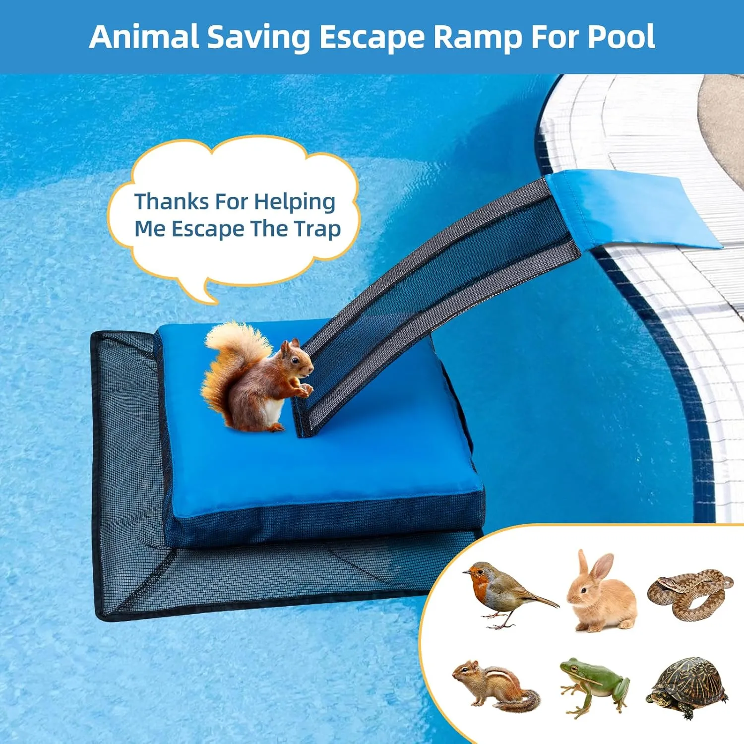 HKZ Pool Critter Animal Escape Ramp - 2Pack Critter Frog Saver Log for Swimming Pool with Reflective Strips, Wildlife Frog Pool Saver Floating Escape Device for Small Critters Squirrel Lizards (Blue)