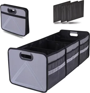 Homeve Large Collapsible Trunk Organizer with Multi Pockets, 3 Compartments Storage Organizer for Car, SUV, Minivan, Reinforced Handles, Foldable and Waterproof (Black, 3 Compart-Large)…