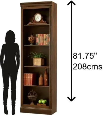 Howard Miller Oxford Varmus Wood Bookcase II, Wooden Touch Finish - Adjustable Shelf, Fluted Front Frame for Collectibles, Living Room Or - Office Vertical Home Decor, Floor Mount