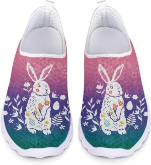 HUIACONG Easter Rabbit Walking Shoes for Women Lightweight Slip On Flat Gradient Ladies Tennis Shoes Size 13.5 Casual Breathable Sneakers Gym Yoga Shoes Loafers Comfy Mesh Running Footwear