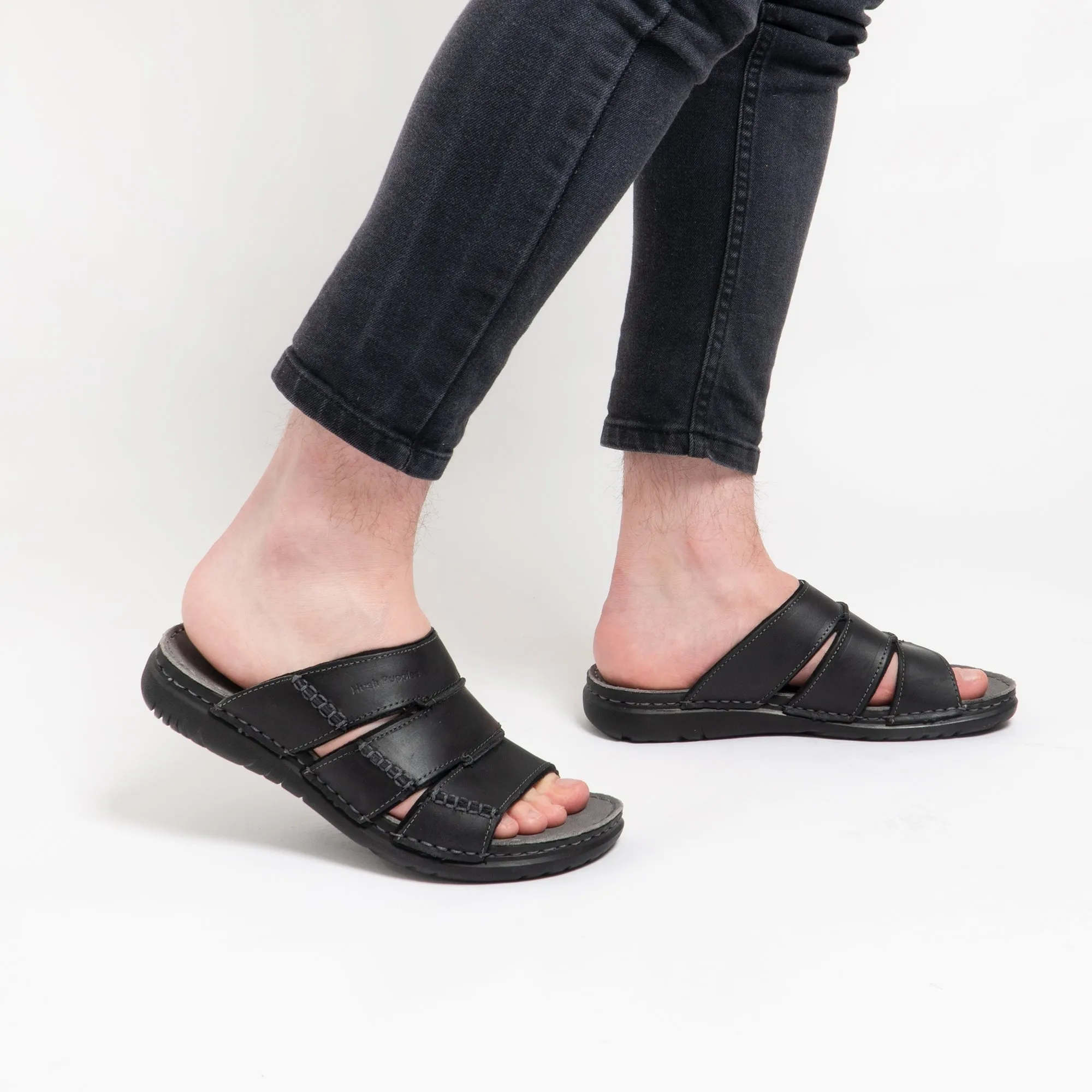 Hush Puppies CAMERON Mens Leather Mule Sandals Black