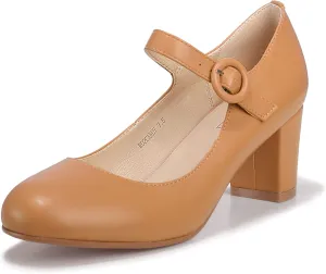IDIFU Women's Candy Dress Mary Jane Shoes Low Block Heels Closed Round Toe Office Work Church Wedding Pumps