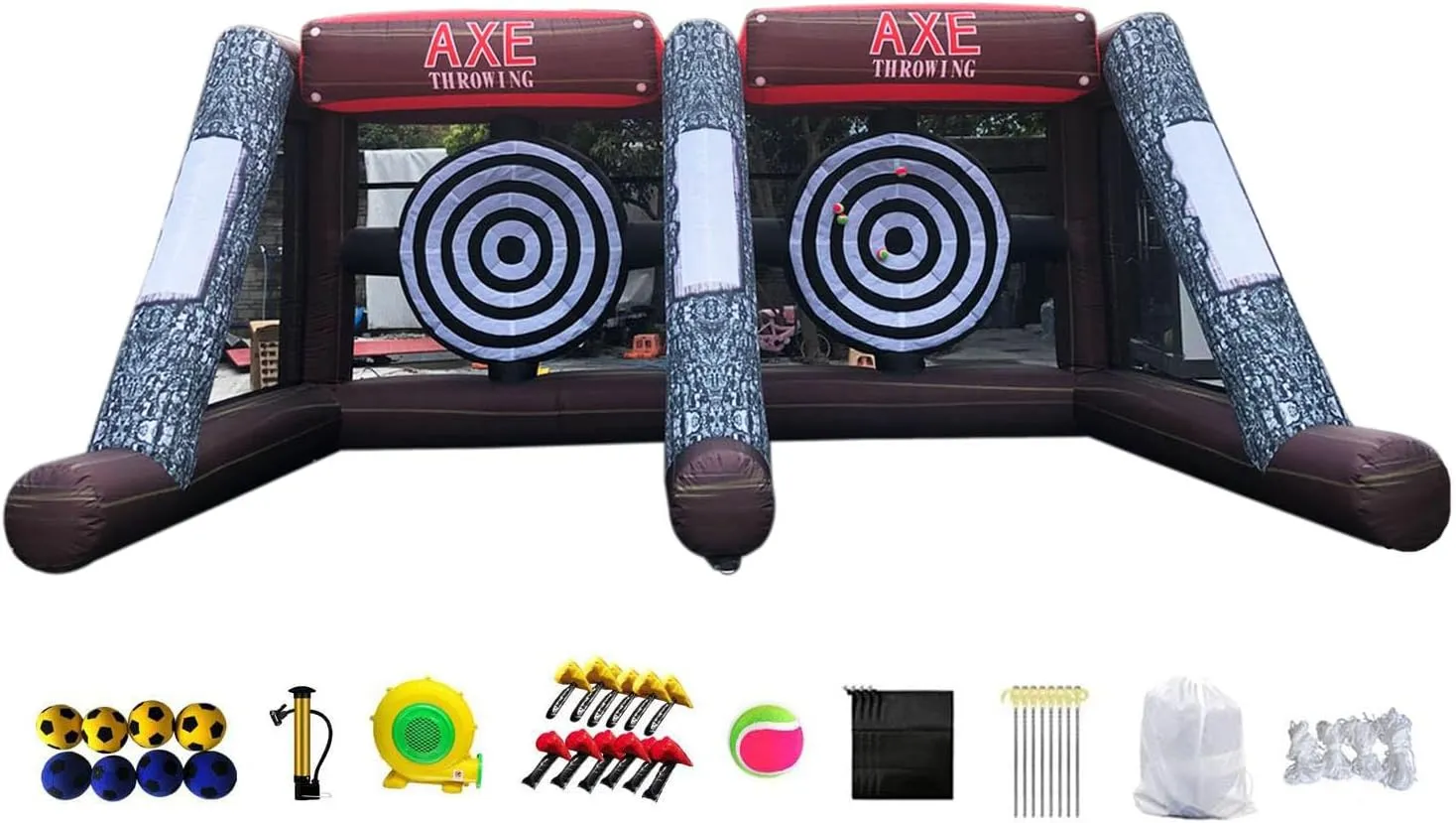Inflatable Axe Throwing   Inflatable Ball Toss Target Dart Board (24 Axes 16 Toss Ball  8 Soccer Balls) for Backyard/Birthday/School/Team/Party Events, Double Darts for 2 Players