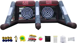 Inflatable Axe Throwing   Inflatable Ball Toss Target Dart Board (24 Axes 16 Toss Ball  8 Soccer Balls) for Backyard/Birthday/School/Team/Party Events, Double Darts for 2 Players