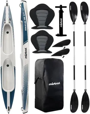 Inflatable Kayak 2 Person Tandem, Foldable Kayaks for Adults, Inflatable White Water Kayak with Padded Seats, Aluminum Paddles, and Pump for Fishing, Touring, Camping, Exploring