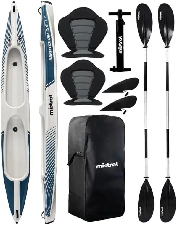 Inflatable Kayak 2 Person Tandem, Foldable Kayaks for Adults, Inflatable White Water Kayak with Padded Seats, Aluminum Paddles, and Pump for Fishing, Touring, Camping, Exploring
