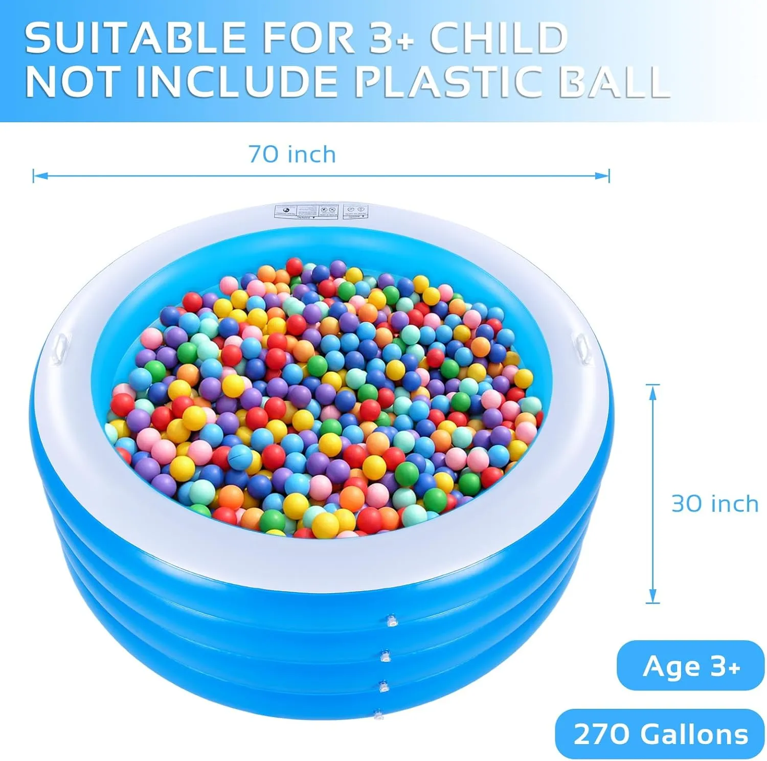 Inflatable Swimming Pool, 70"x30" Large Deep Round Inflatable Pool with Handles Family Pool, Summer Water Party, Kids, Outdoor, Garden Backyard, Suitable for Adults & 3  Year Olds (Blue)