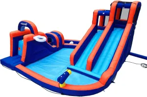 Inflatable Water Slide,Obstacle Course Bounce House with Three Water Slides,2 Climbing Walls,Tunnel,Obstacle Bar,Heavy-Duty for Outdoor Backyard,with Air Blower,13.8 ft x 13.5 ft