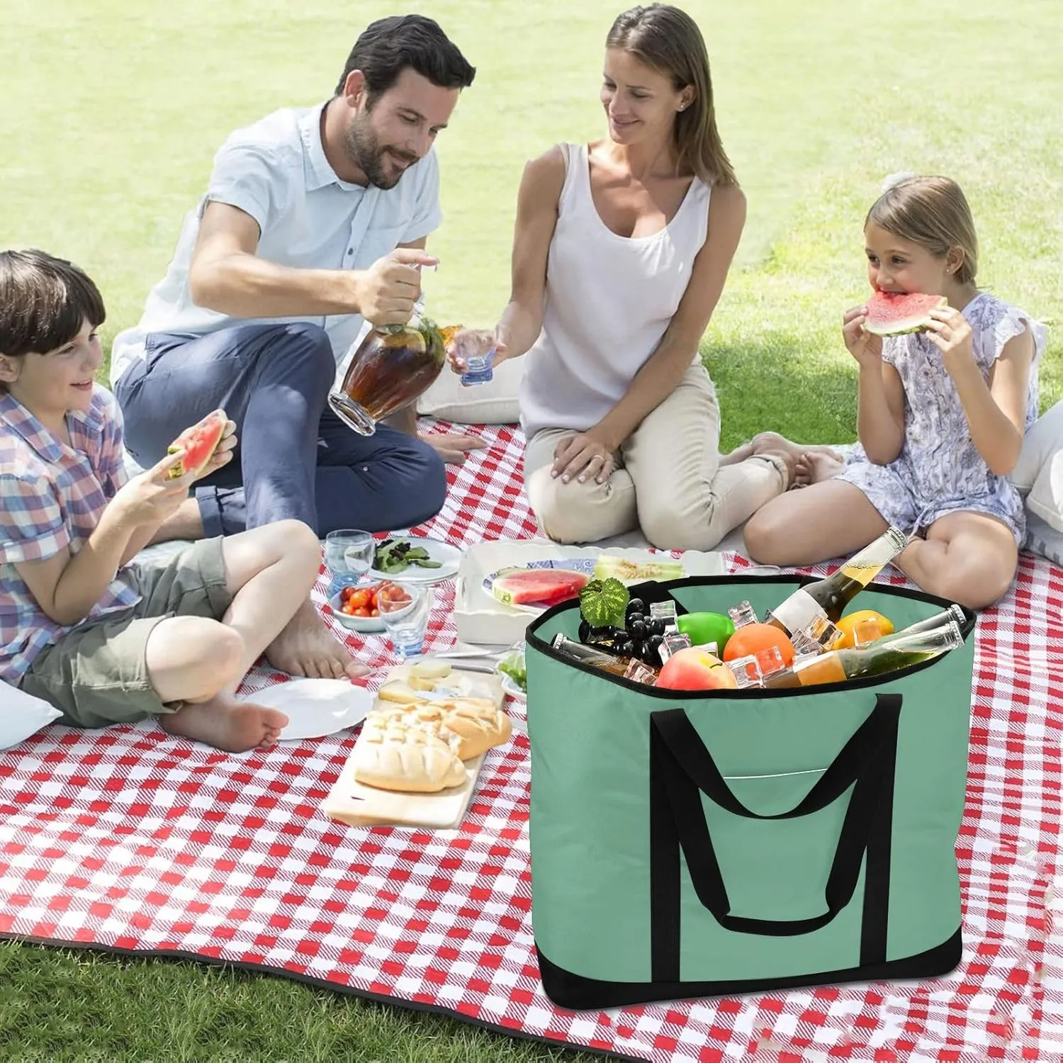 Insulated Cooler Tote Bag Keeps Food Hot or Cold Reusable Shopping Bags for Groceries with Zipper for Beach Travel Picnics