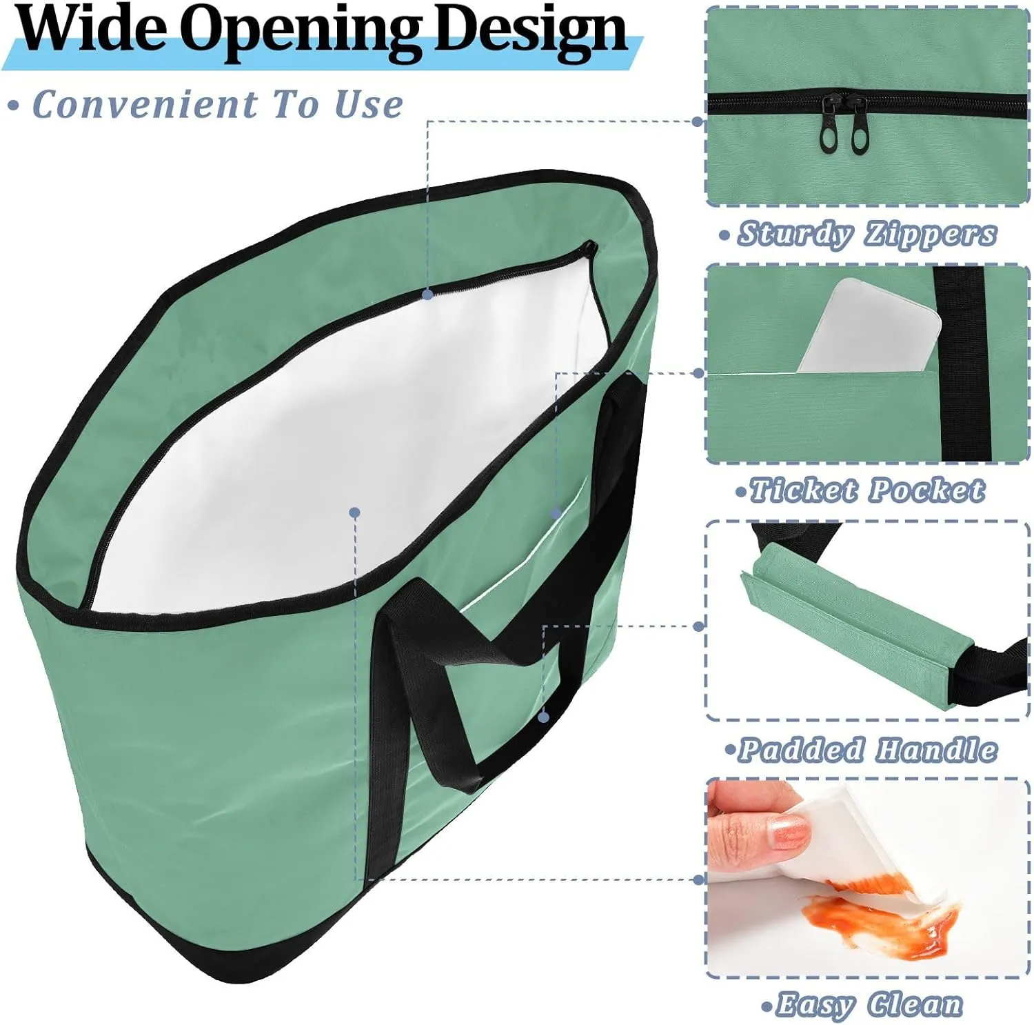 Insulated Cooler Tote Bag Keeps Food Hot or Cold Reusable Shopping Bags for Groceries with Zipper for Beach Travel Picnics