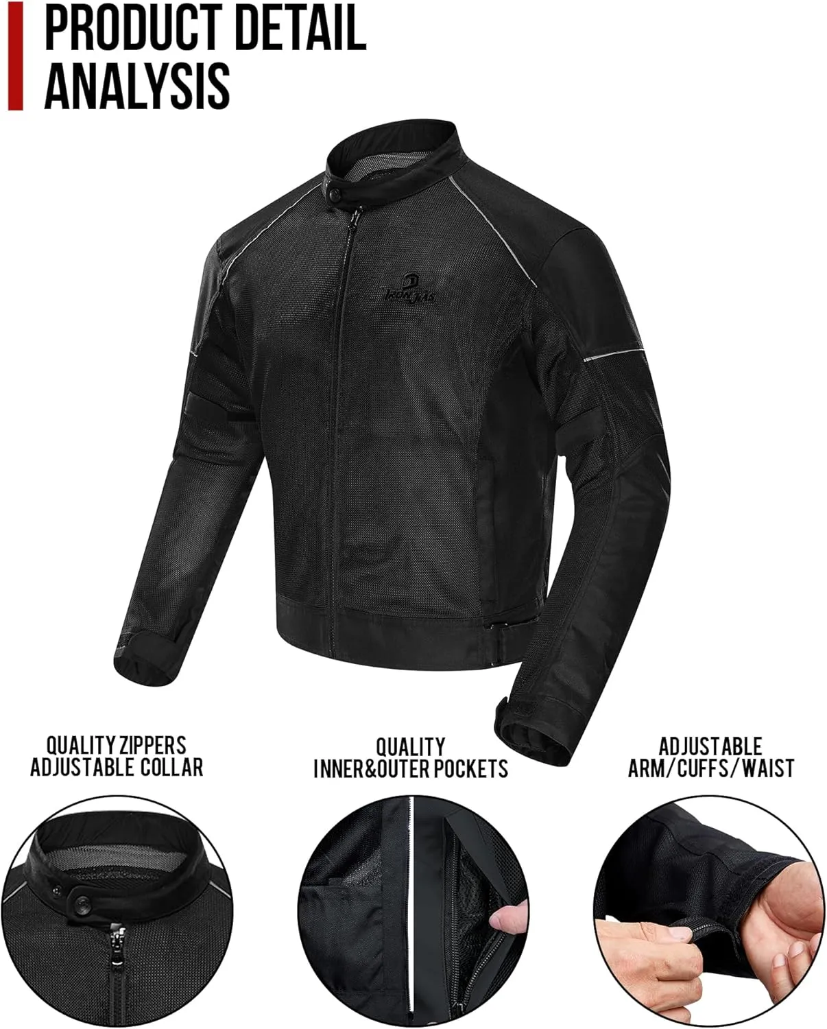IRON JIA'S Motorcycle Jacket, CE Armored, Summer Riding Mesh Breathable Casual Biker Jacket for Men