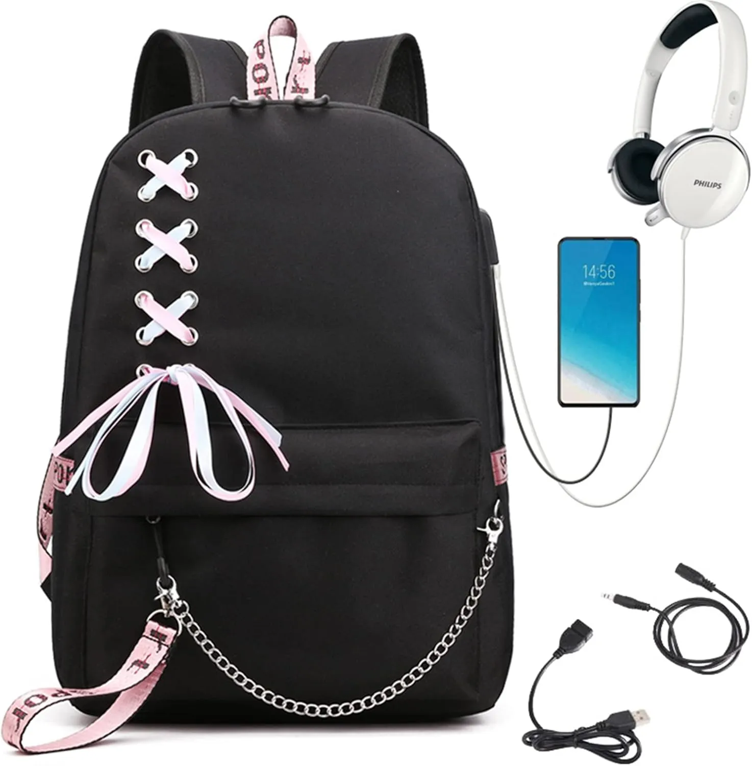 ISaikoy Anime Fruit Basket Backpack Kyo Soma Tohru Yuki Bookbag Daypack School Bag with USB Charging Port 12