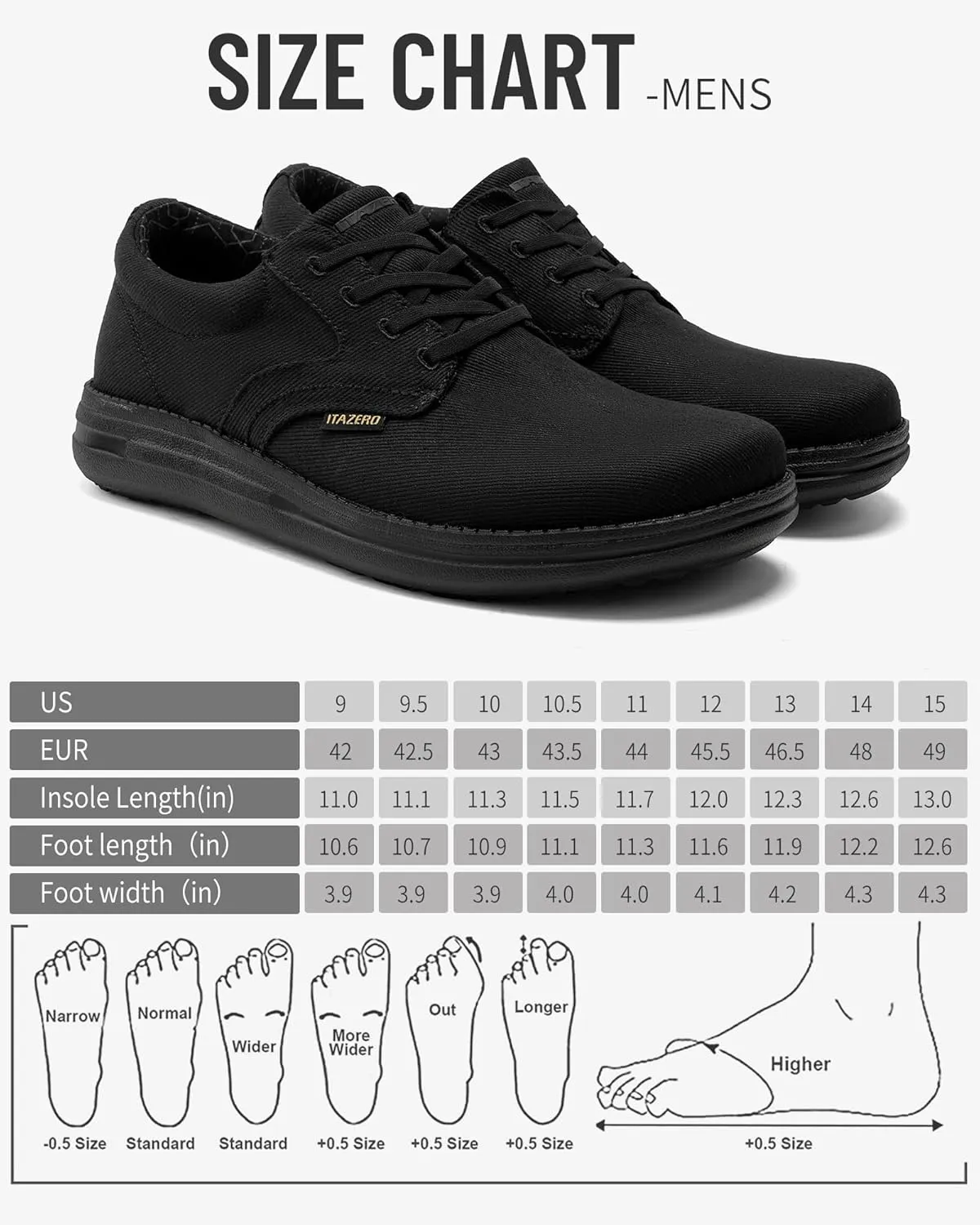 ITAZERO Men's Wide Toe Box Mesh Shoes Business Casual Wide Width Walking Shoes with Arch Support Insole for Plantar Fasciitis