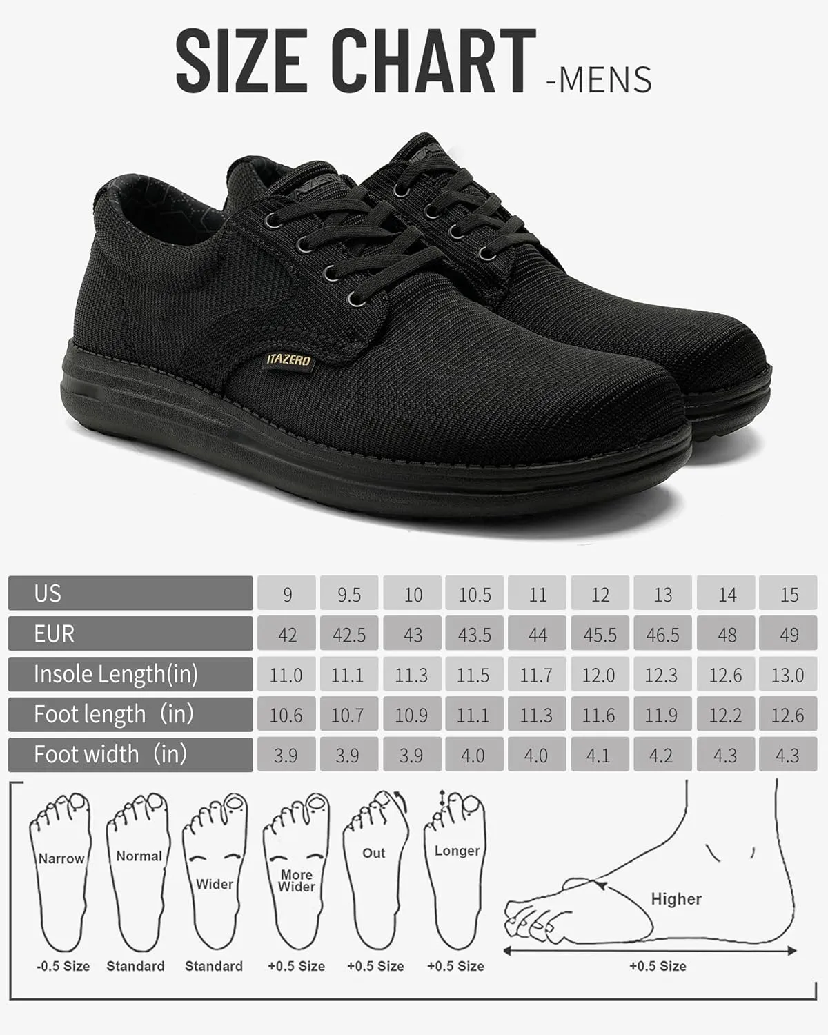 ITAZERO Men's Wide Toe Box Mesh Shoes Business Casual Wide Width Walking Shoes with Arch Support Insole for Plantar Fasciitis