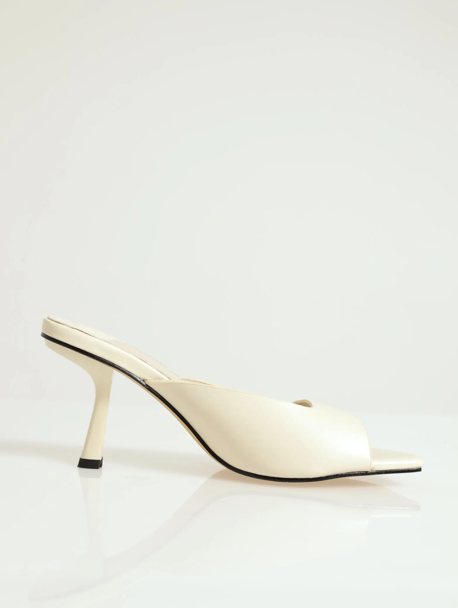 Janine Open Square Toe Mule Shaped Heel - Cream