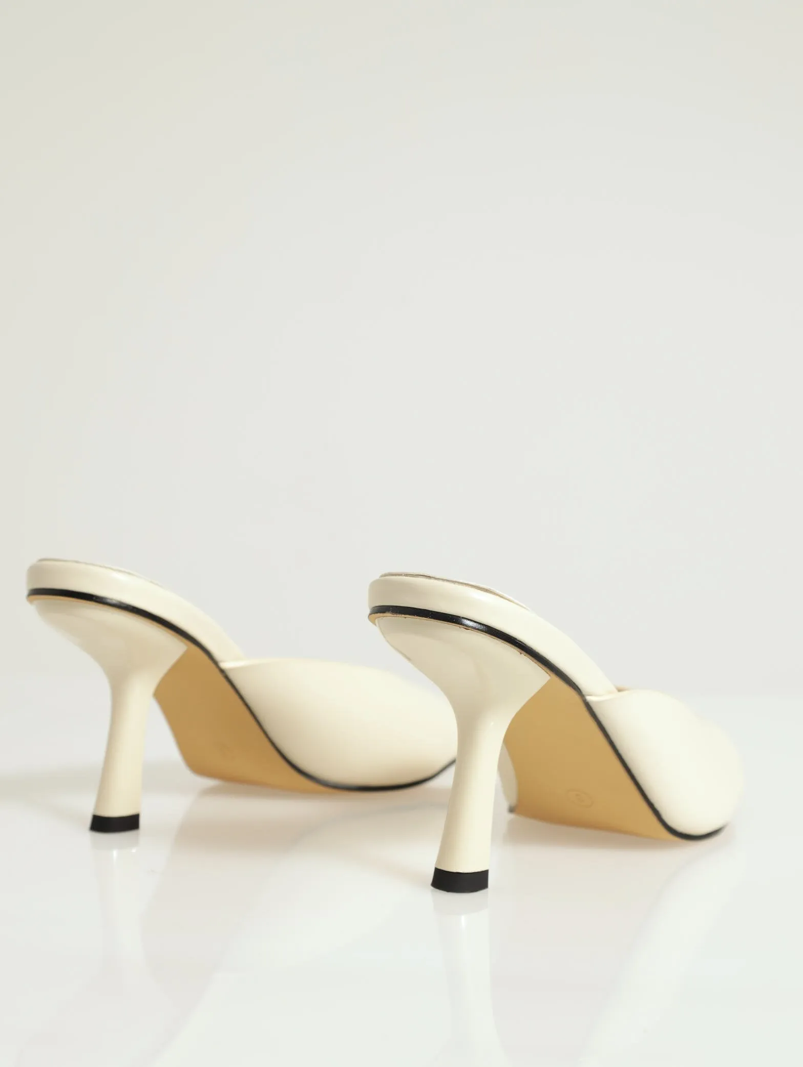 Janine Open Square Toe Mule Shaped Heel - Cream