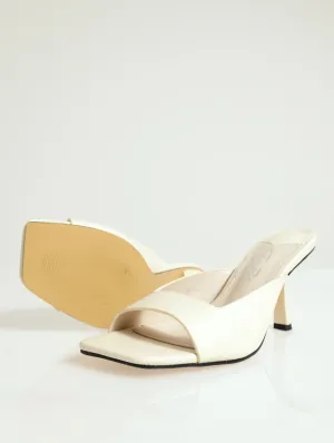 Janine Open Square Toe Mule Shaped Heel - Cream