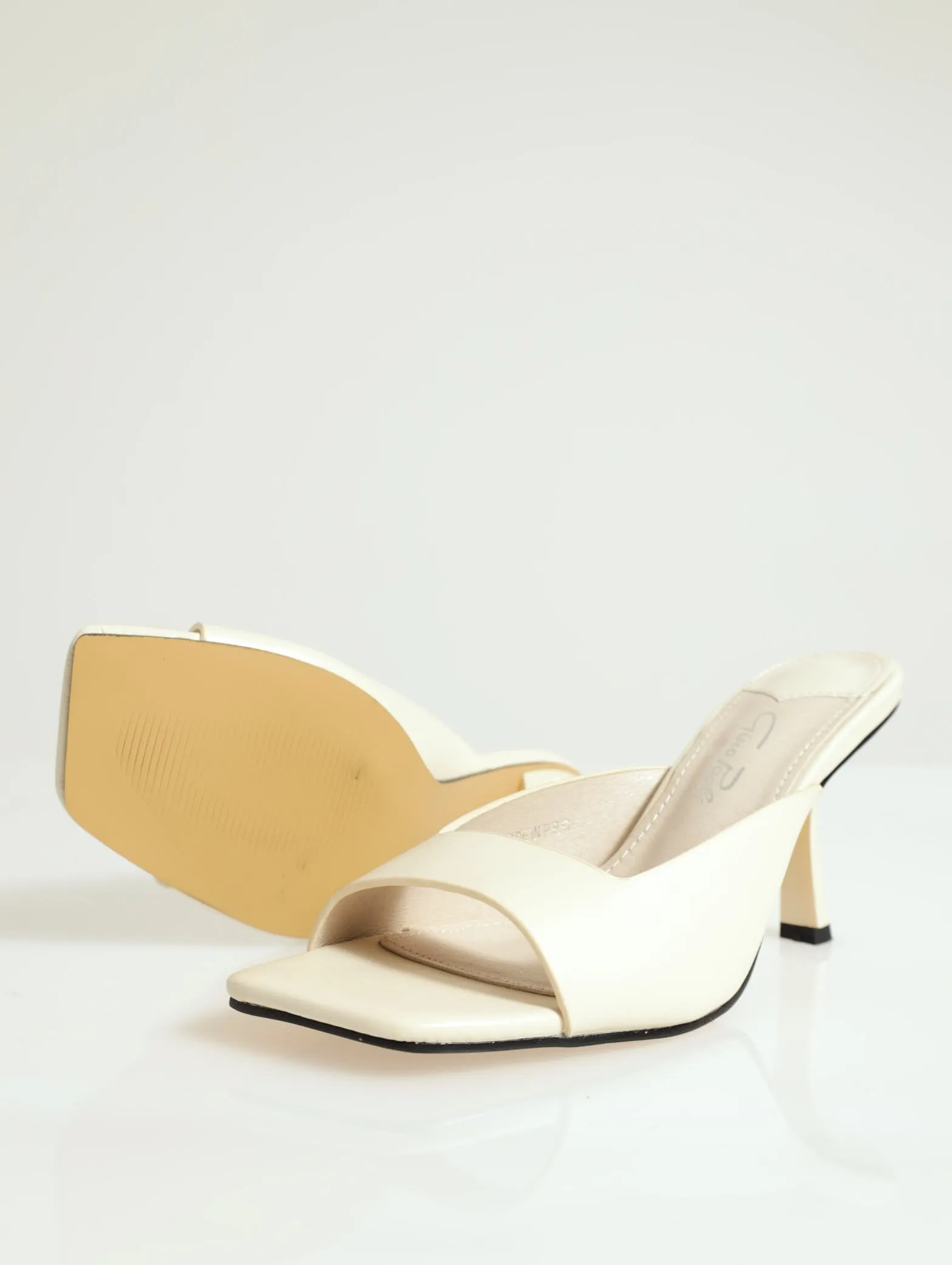Janine Open Square Toe Mule Shaped Heel - Cream