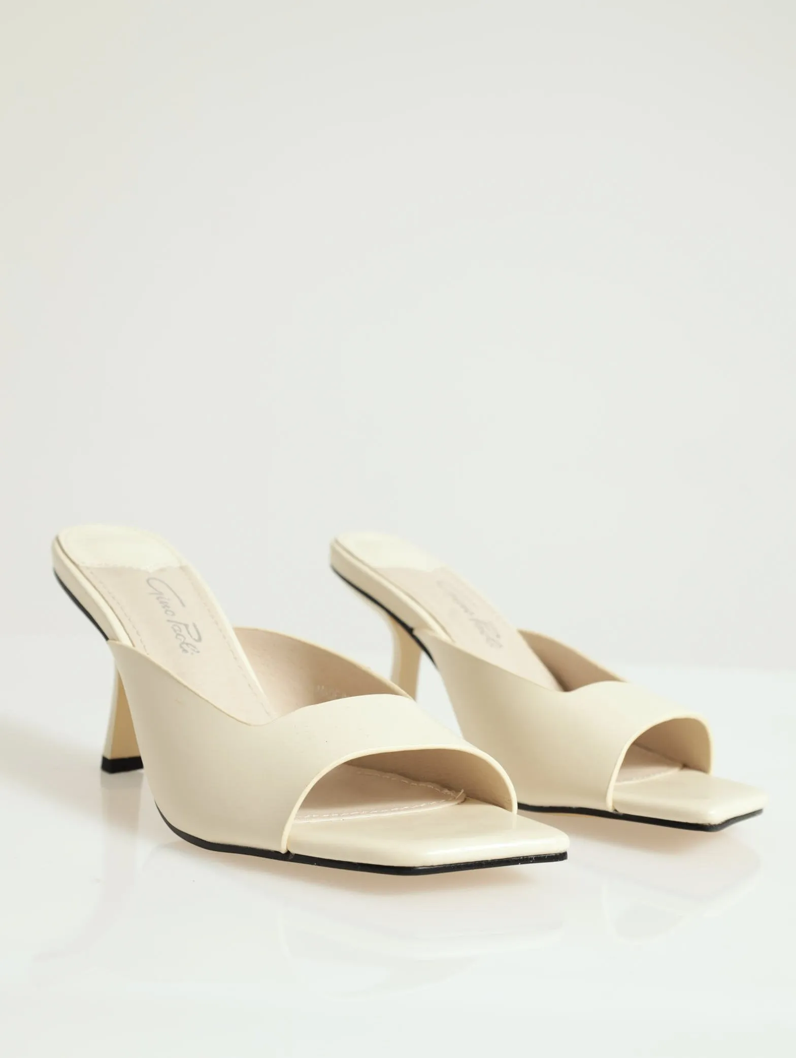 Janine Open Square Toe Mule Shaped Heel - Cream