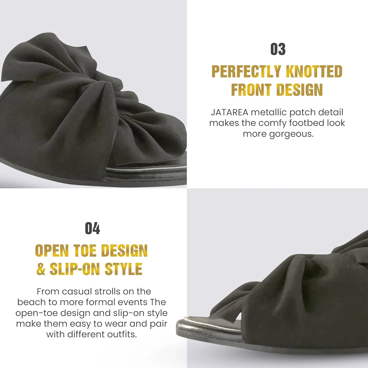 JATAREA Women’s Slip-On Flat Sandals with Round Open Toe | Casual Leather Slides for Comfort in Summer | Classic and Trendy Slippers, Dressy Slides for Women Perfect for Daily Go Out - AHANA