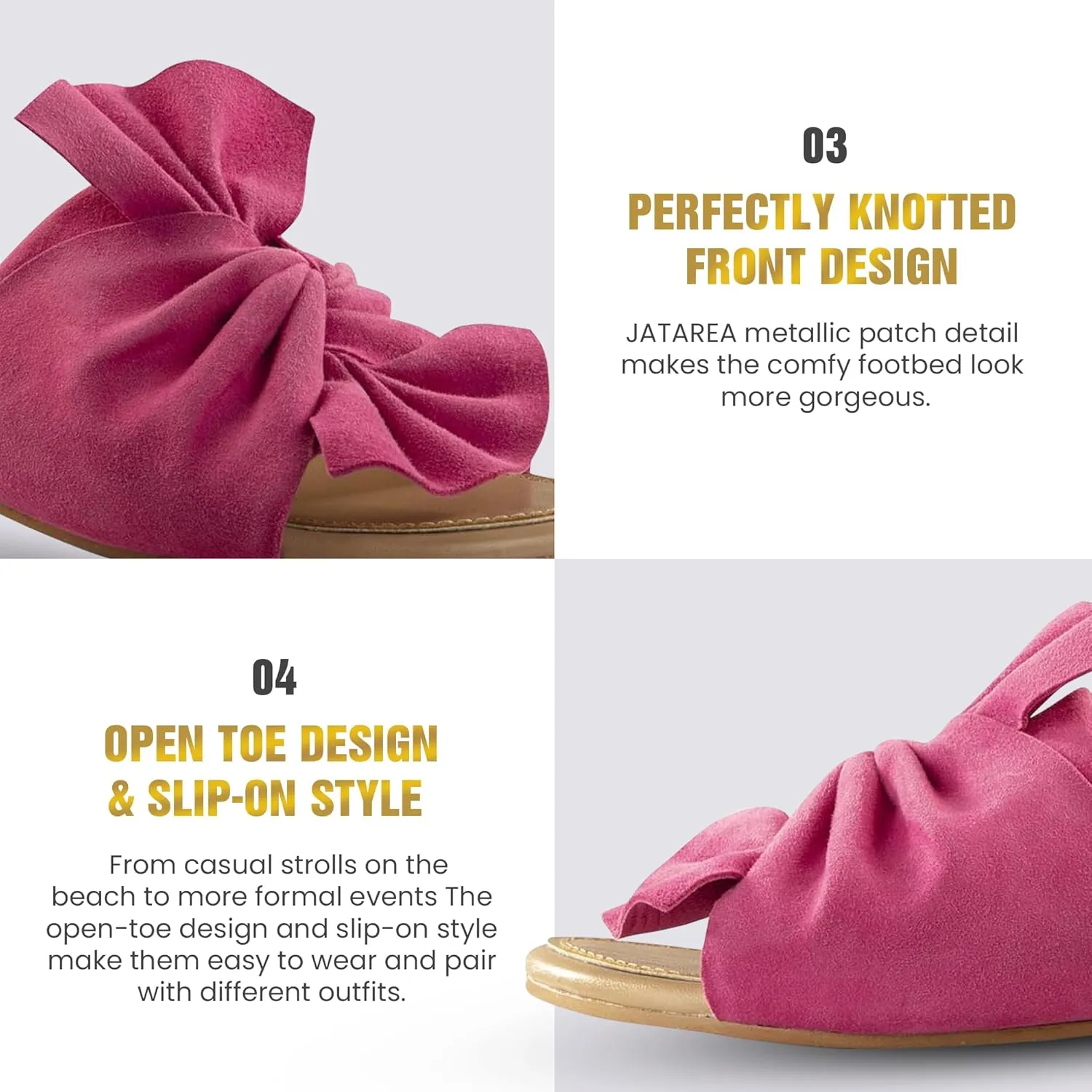 JATAREA Women’s Slip-On Flat Sandals with Round Open Toe | Casual Leather Slides for Comfort in Summer | Classic and Trendy Slippers, Dressy Slides for Women Perfect for Daily Go Out - AHANA