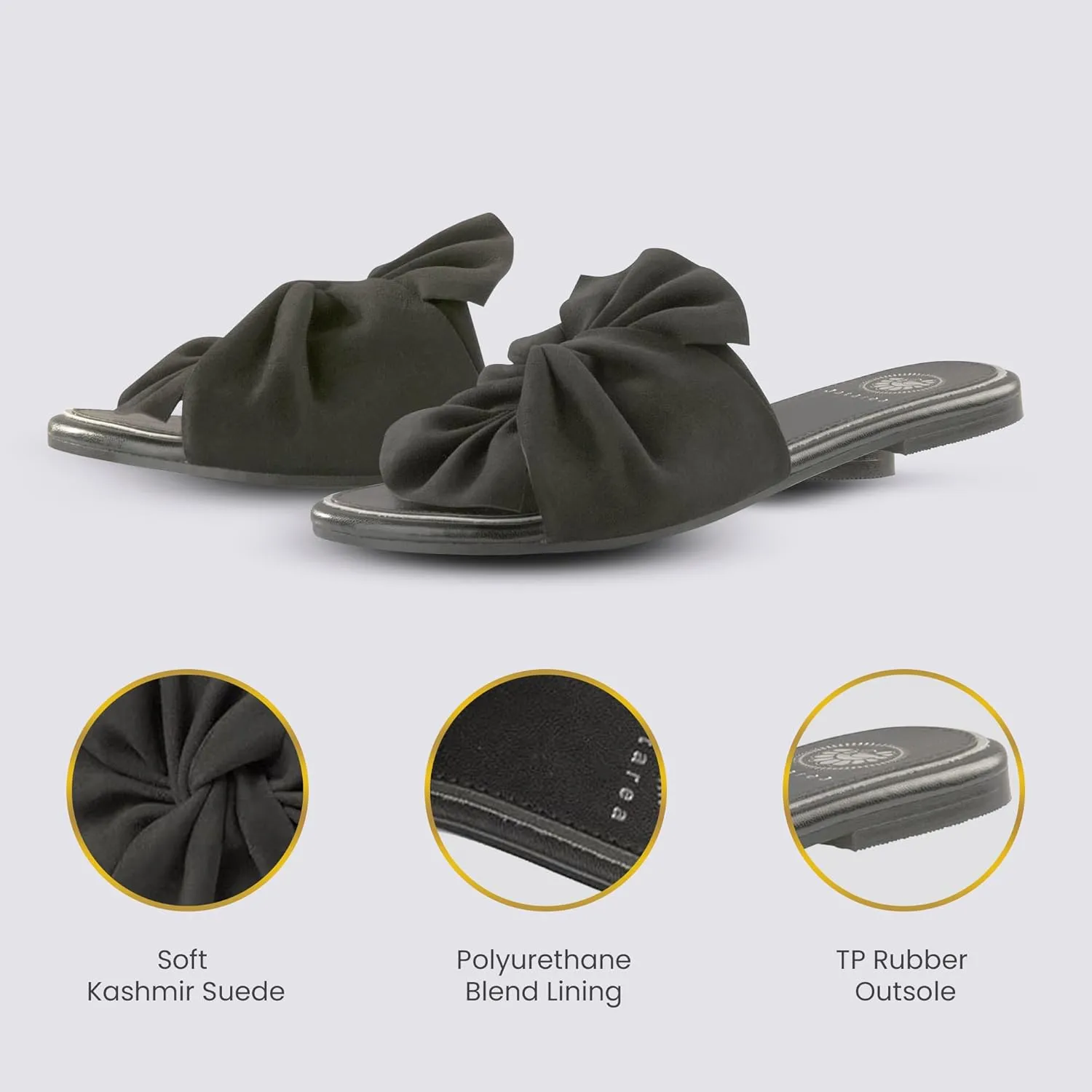 JATAREA Women’s Slip-On Flat Sandals with Round Open Toe | Casual Leather Slides for Comfort in Summer | Classic and Trendy Slippers, Dressy Slides for Women Perfect for Daily Go Out - AHANA