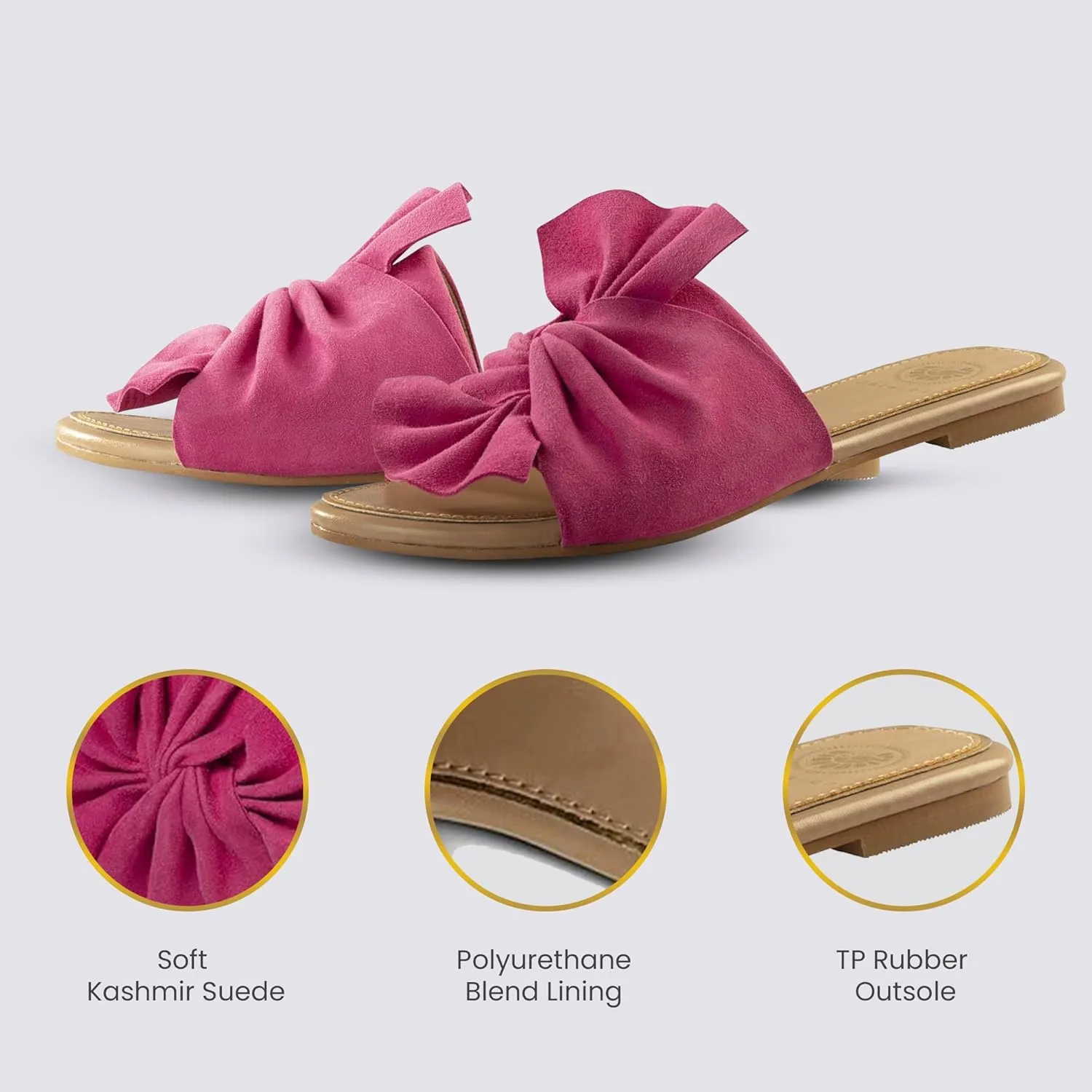 JATAREA Women’s Slip-On Flat Sandals with Round Open Toe | Casual Leather Slides for Comfort in Summer | Classic and Trendy Slippers, Dressy Slides for Women Perfect for Daily Go Out - AHANA
