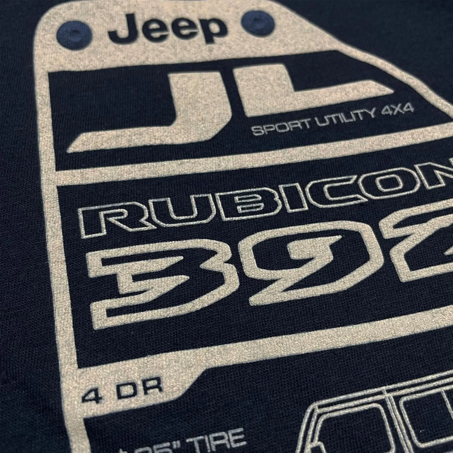 Jeep Wrangler JL 392 Rubicon Spec Plate T-Shirt – Black – V8 Performance Graphic – Grille Sleeve Logo – Licensed Gear