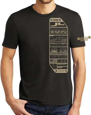Jeep Wrangler JL 392 Rubicon Spec Plate T-Shirt – Black – V8 Performance Graphic – Grille Sleeve Logo – Licensed Gear