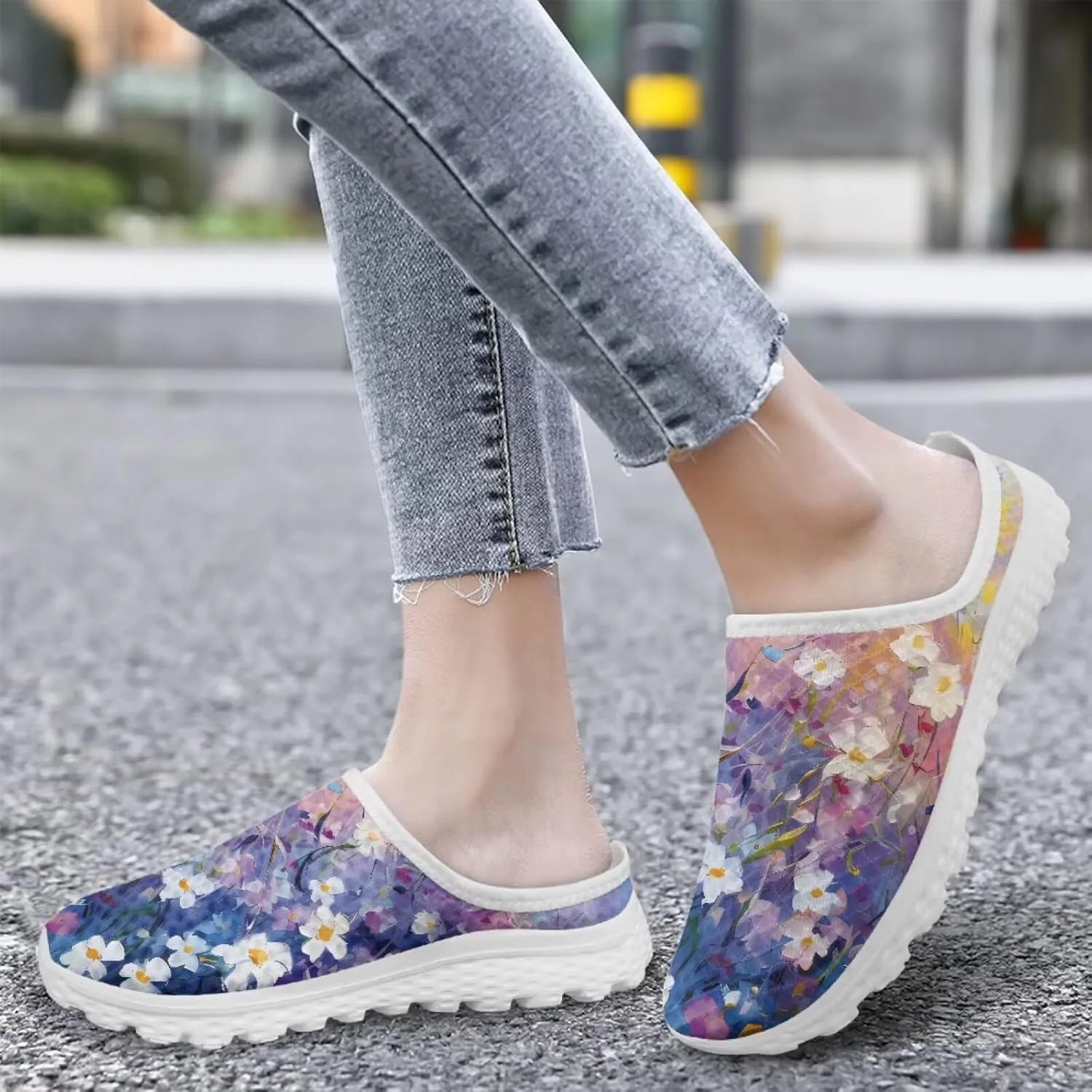 Jeiento Mules Shoes Mesh Breathable Walking Loafers Slip On Garden Clogs House Slippers for Women Butterfly Shoes Casual Travel Footwear