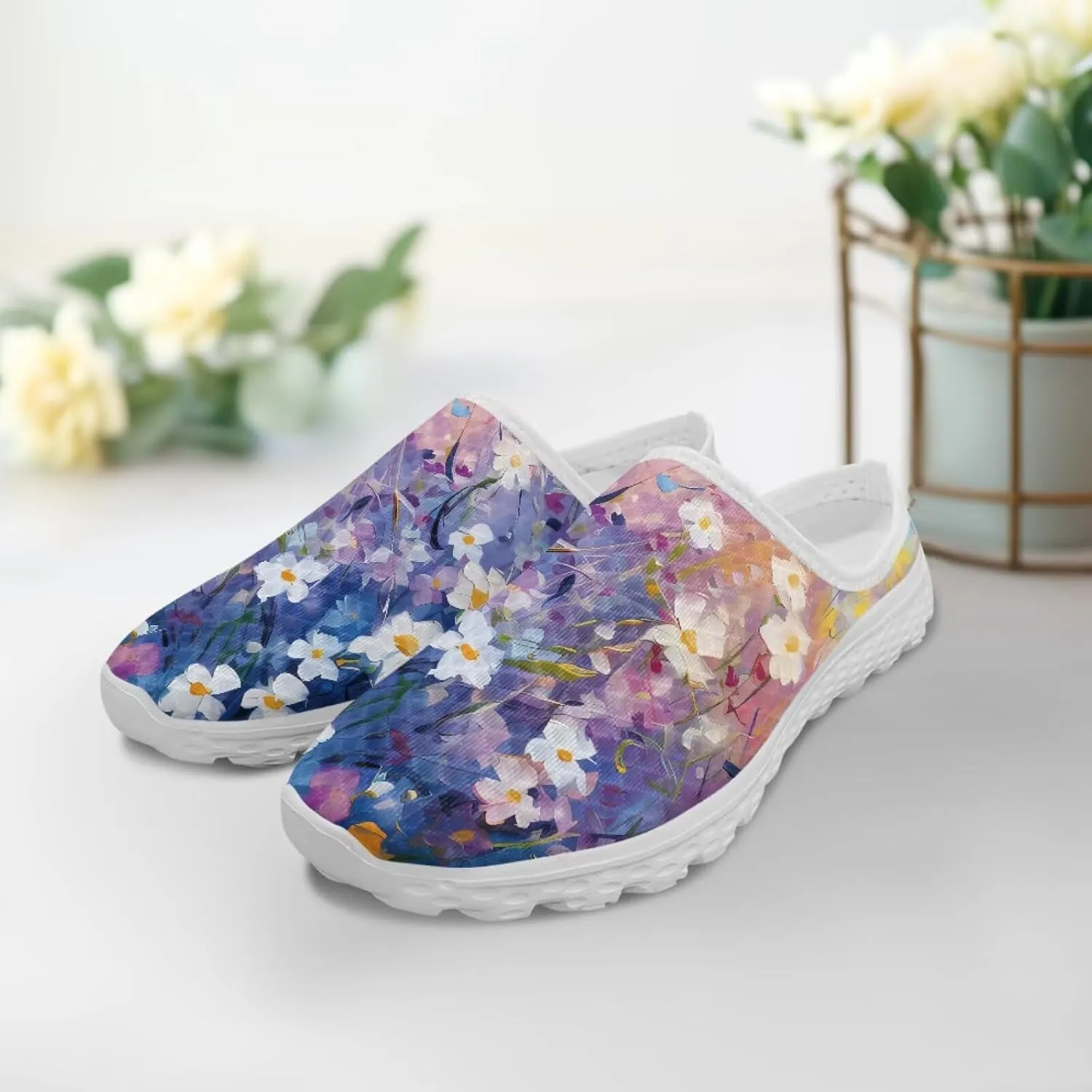Jeiento Mules Shoes Mesh Breathable Walking Loafers Slip On Garden Clogs House Slippers for Women Butterfly Shoes Casual Travel Footwear