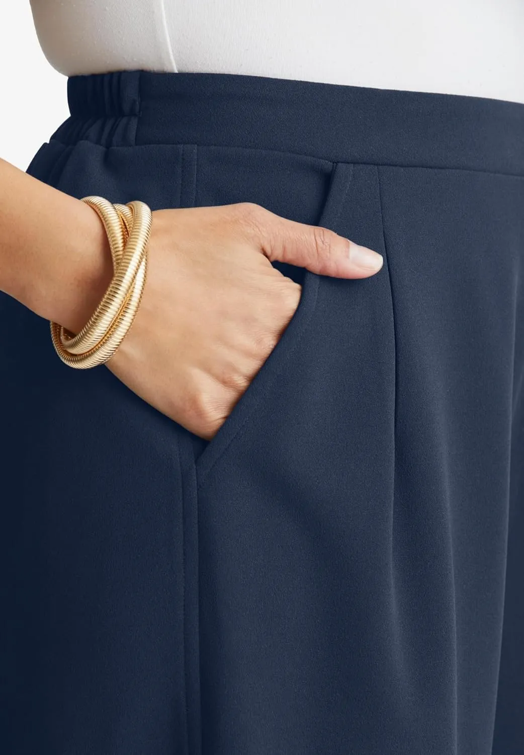 Jessica London Women's Plus Size Wide-Leg Crop Crepe Pants