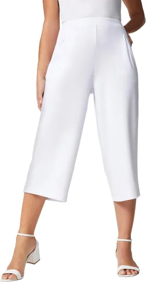 Jessica London Women's Plus Size Wide-Leg Crop Crepe Pants
