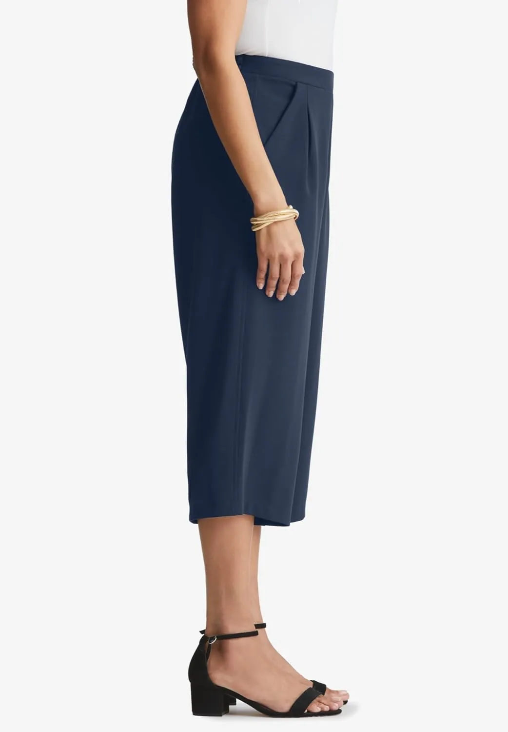 Jessica London Women's Plus Size Wide-Leg Crop Crepe Pants