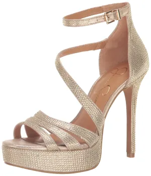 Jessica Simpson Women's Shyremin Ankle Strap Platform Sandal Wedge, Champagne, 9