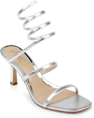 Jewel Badgley Mischka Reina Metallic Wrapped Ankle Stiletto Heel