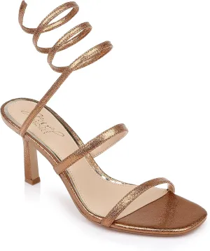 Jewel Badgley Mischka Reina Metallic Wrapped Ankle Stiletto Heel