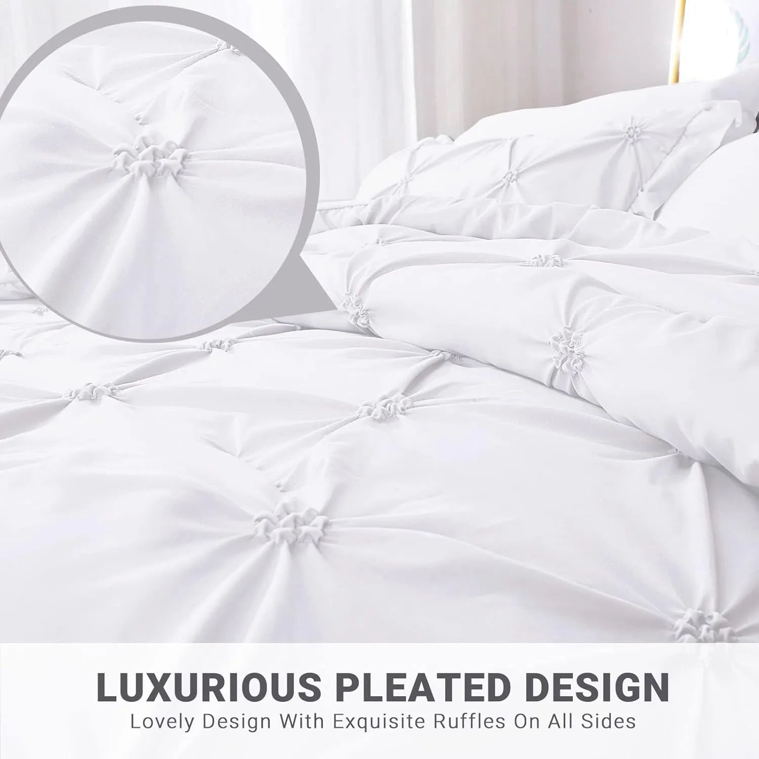 JOLLYVOGUE King Size Comforter Set 7 Pieces,White Bed in a Bag Comforter Set for Bedroom, Beddding Sets with Comforter, Sheets,Ruffled Shams & Pillowcases