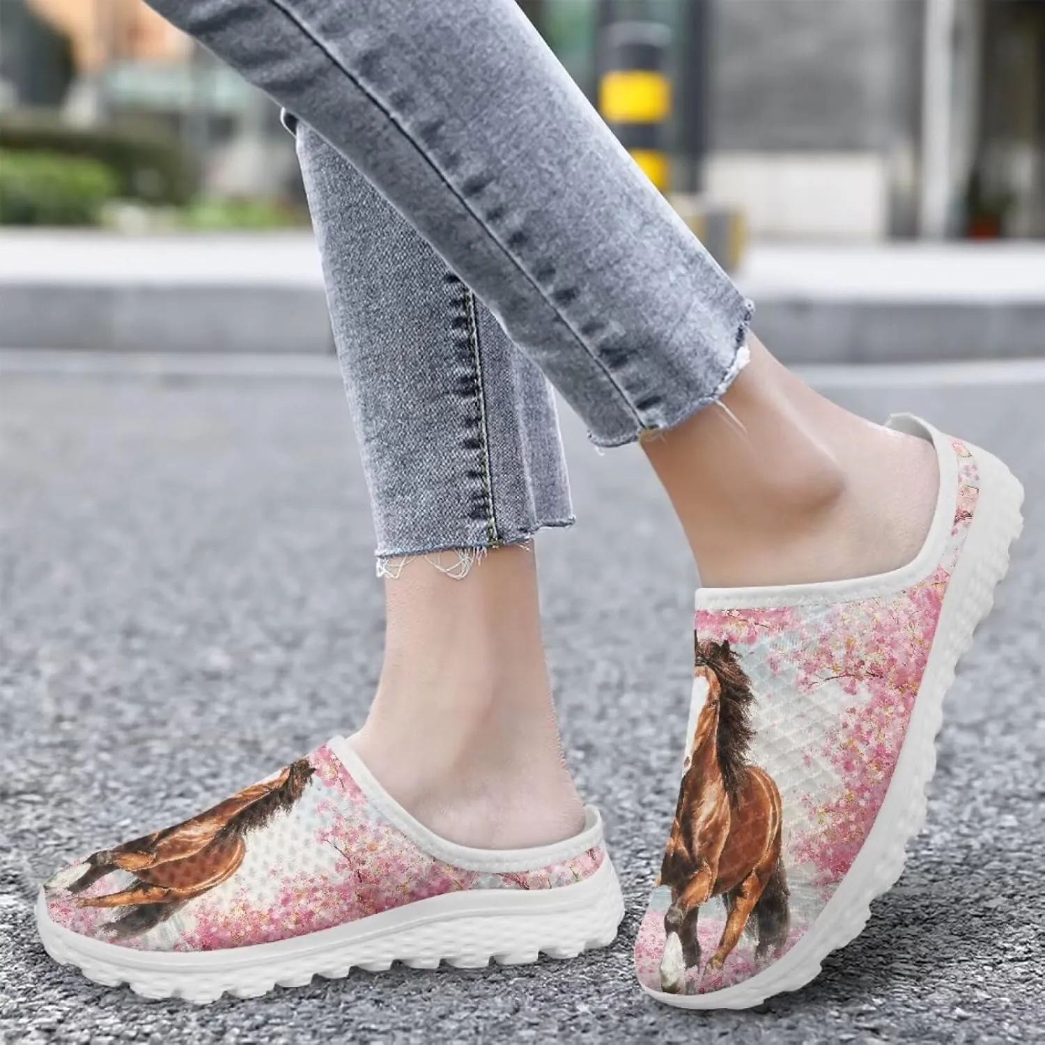 JoyLamoria Animal Pattern House Womens Shoes Mule Casual Sport Sneakers Breathable Slip on Walking Mesh