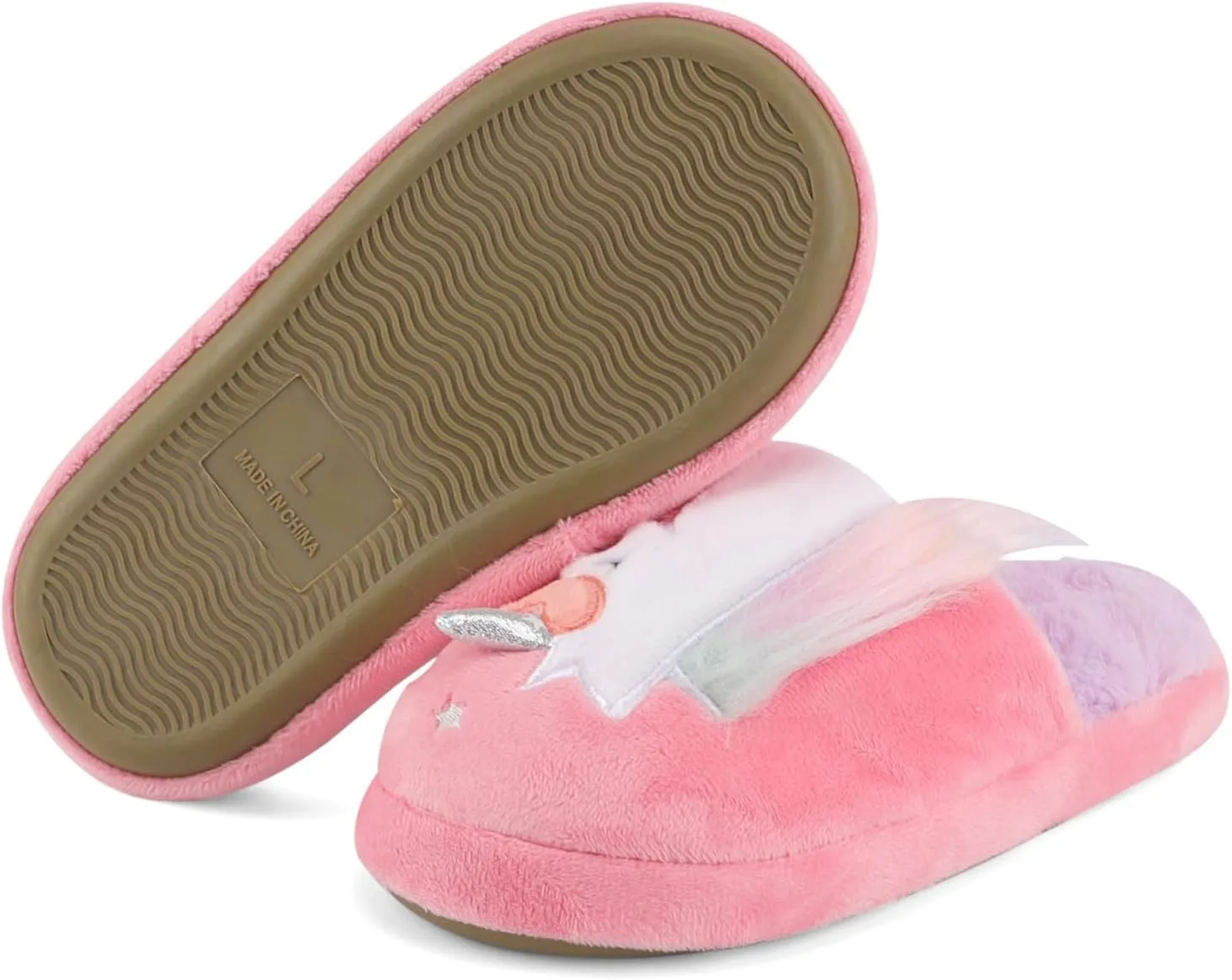 KAKU NANU Kids Slippers Fluffy Warm Rainbow Shoes Memory Foam Home Slides for Girls Boys