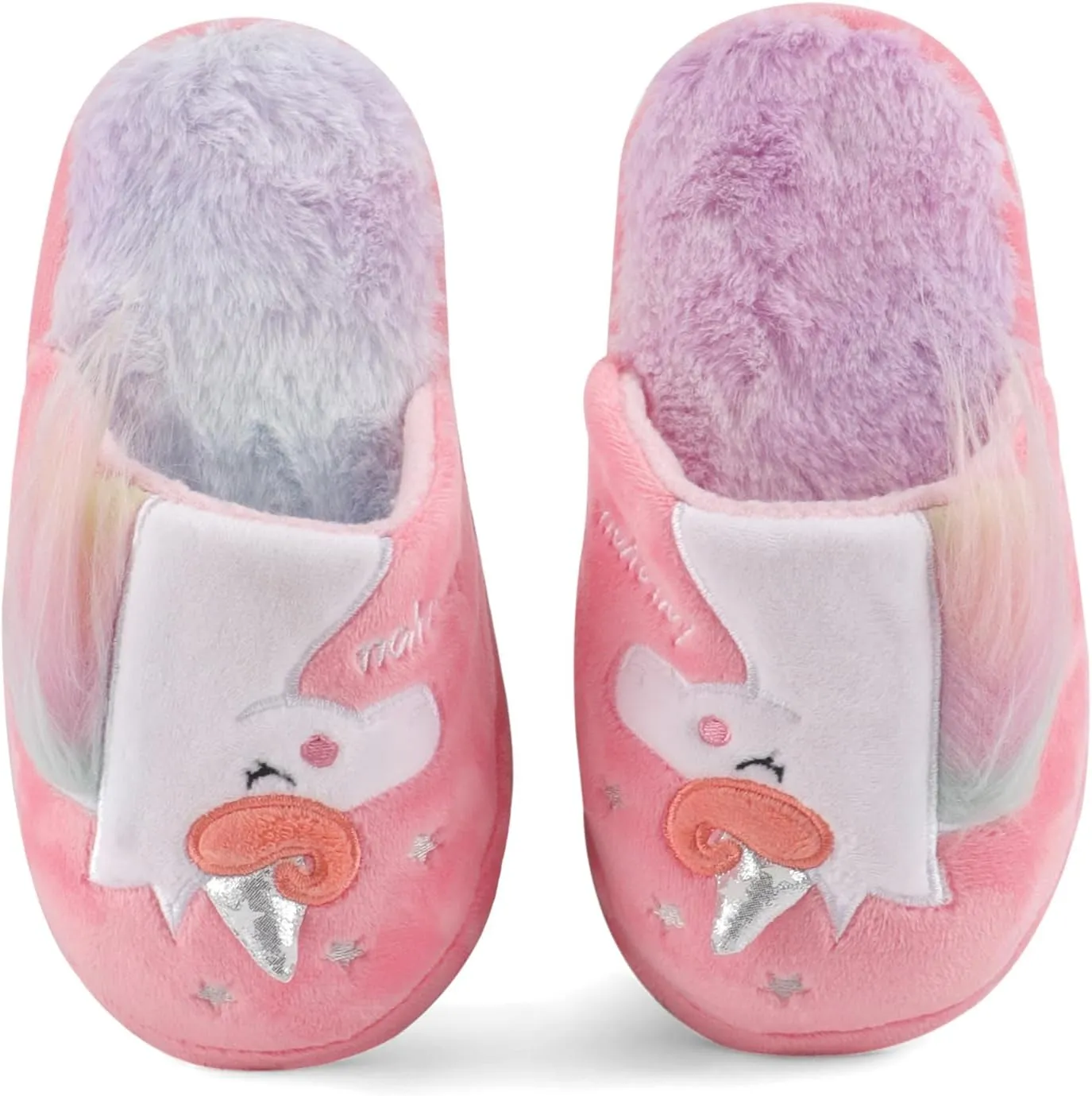 KAKU NANU Kids Slippers Fluffy Warm Rainbow Shoes Memory Foam Home Slides for Girls Boys
