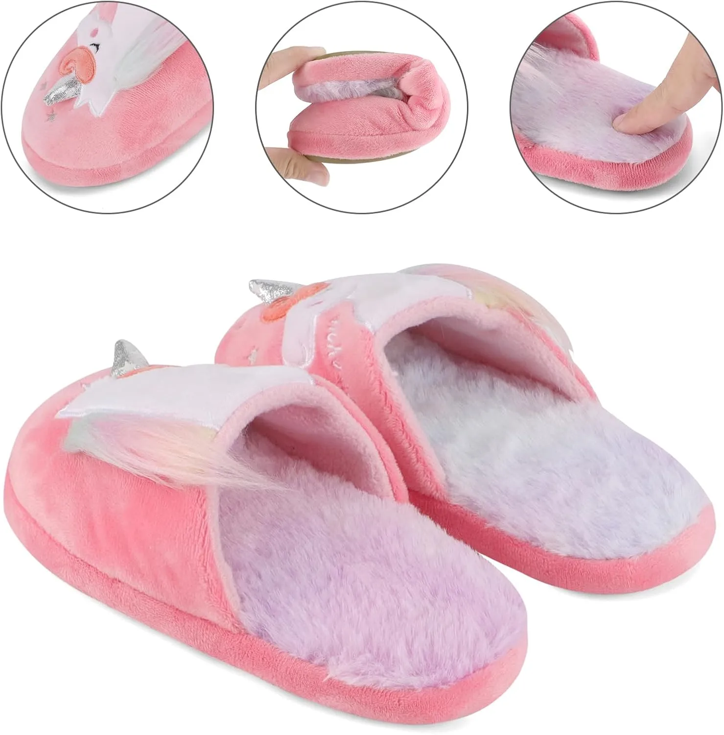 KAKU NANU Kids Slippers Fluffy Warm Rainbow Shoes Memory Foam Home Slides for Girls Boys
