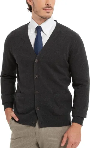 Kallspin Men’s Pure Cotton Cardigan Sweater V-Neck Button Down Cardigan Lightweight Knitwear with Pockets