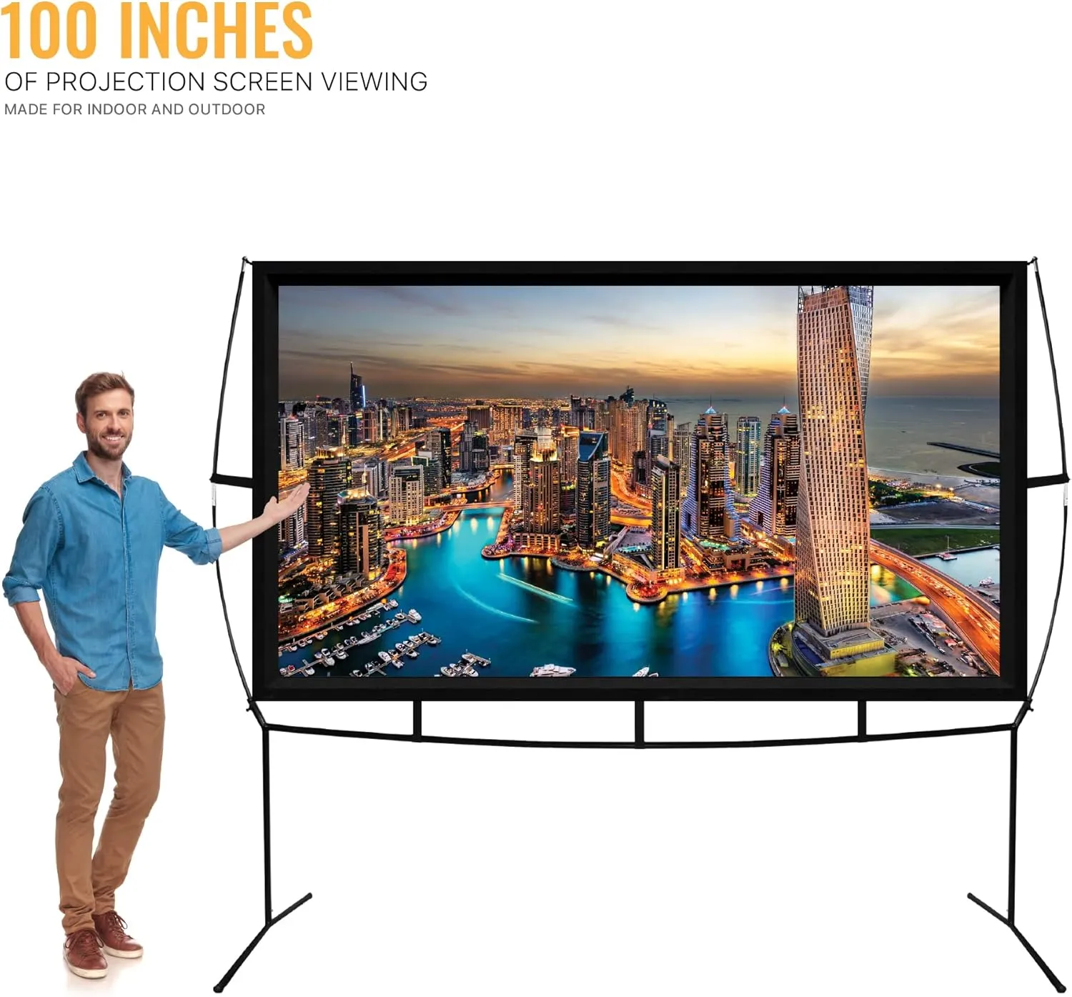 KHOMO GEAR Portable Projector Screen - 100 Inch Projector Screen with Stand - Outdoor and Indoor Projector Screen for Movie Nights, Home Theatre, and Presentations - Front and Rear Projection Screen