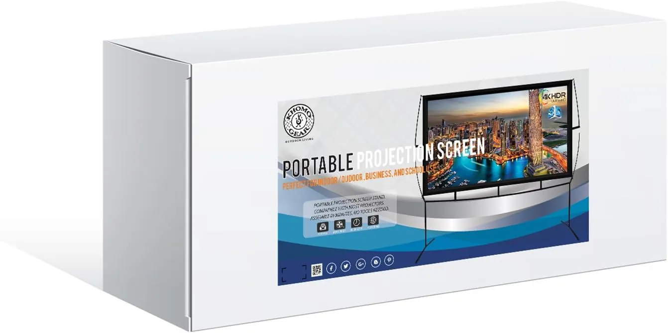 KHOMO GEAR Portable Projector Screen - 100 Inch Projector Screen with Stand - Outdoor and Indoor Projector Screen for Movie Nights, Home Theatre, and Presentations - Front and Rear Projection Screen