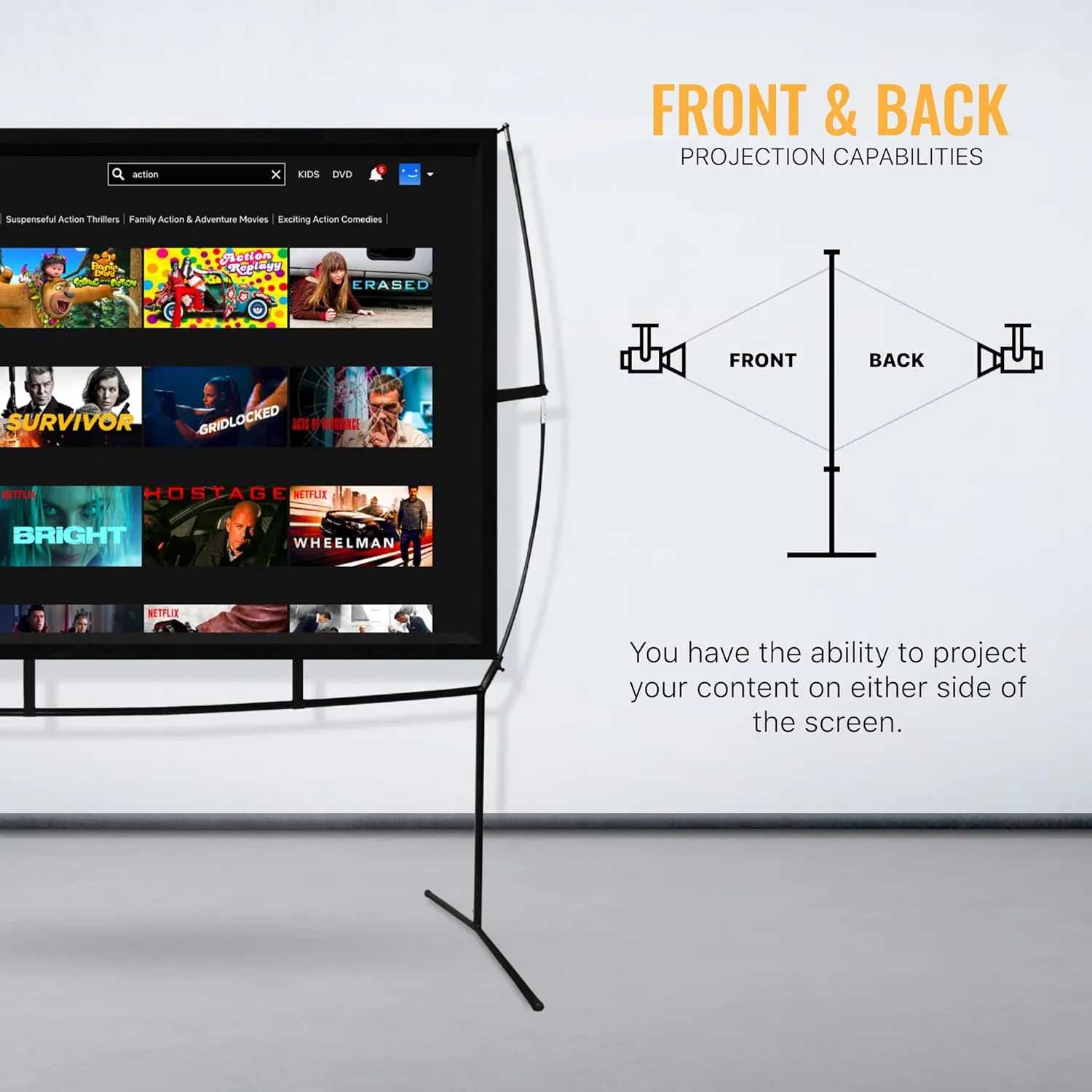 KHOMO GEAR Portable Projector Screen - 100 Inch Projector Screen with Stand - Outdoor and Indoor Projector Screen for Movie Nights, Home Theatre, and Presentations - Front and Rear Projection Screen